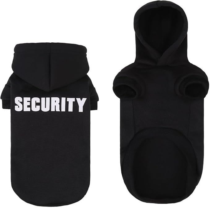 BINGPET Security Dog Hoodie, Dachshund Sweater Clothes with Leash Hole | Warm Dog Sweatshirt for Small Medium Large Dogs, All-Season Cold Weather Comfort & Fit, Winter Hooded Pullover Outfit,Black