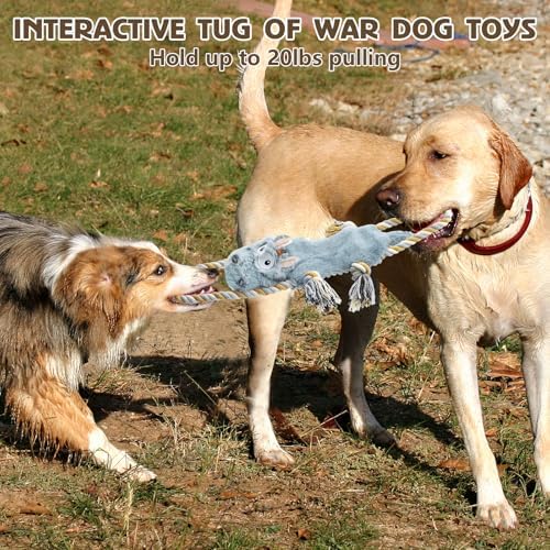 3 Pack No Stuffing Squeaky Dog Toys, Tug of War Dog Toy with Rope
