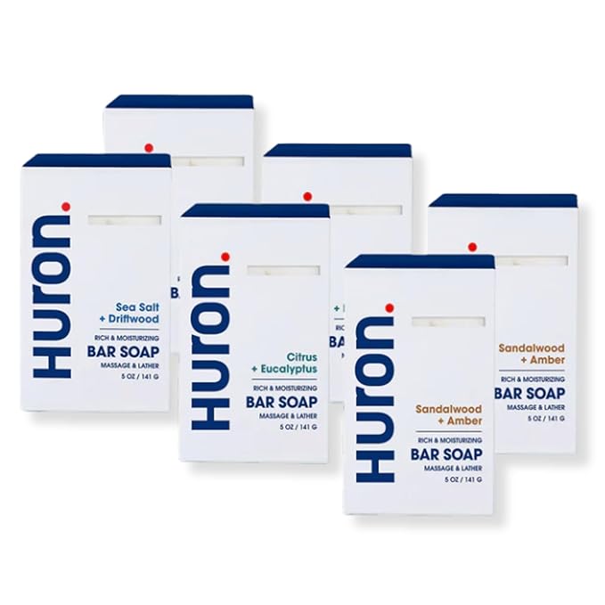 Huron Bar Soap for Men and Women Variety - Hydrating Cleansing Bars, Moisturizing Shower Soap, Phthalate-Free, Non-Toxic Ingredients for Daily Body Care, 5oz (Pack of 6)