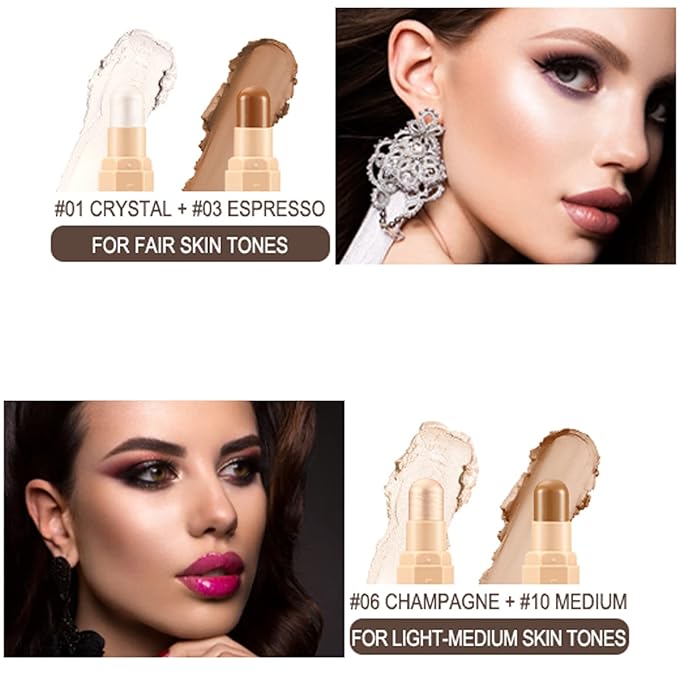 Face Cream Contour Stick Bronzer Stick Highlighter Stick Illuminator Makeup Glow Kit,Long Lasting Highly Piamented Skin Brighten Shadow Contour Bronzer Highlighter Powder Pen Pencil-F1