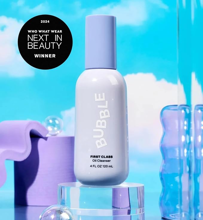Bubble Skincare First Class Face Oil Cleanser - Facial Cleansing Oil + Makeup Remover Enriched with Rosehip Seed Oil + Sunflower Seed Oil to Nourish + Soothe Skin (4 fl oz)