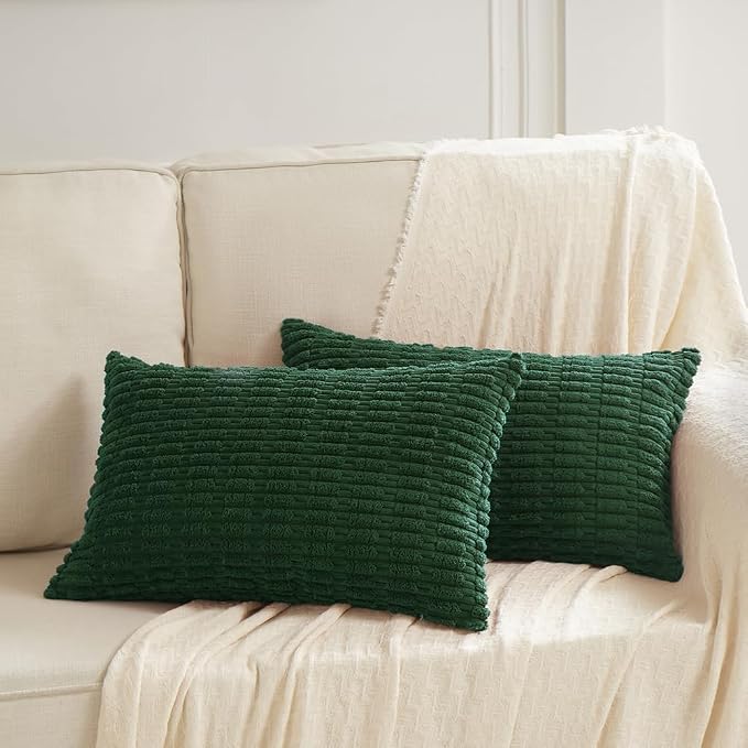 Fancy Homi Decorative Throw Pillow Covers for Bed Couch Bedroom Bench, Soft Corduroy Solid Pillow Case, Rustic Farmhouse Boho Room Decor,24" x 14" (Pack of 1),Dark Green