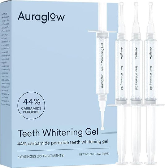 AuraGlow Teeth Whitening Gel Syringe Refill Pack, 44% Carbamide Peroxide, (3X) 5ml Syringes, 30 Treatments