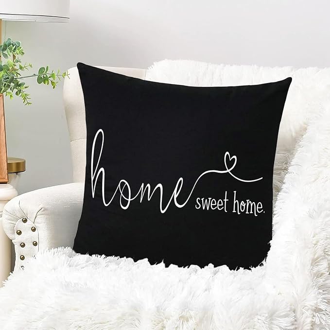 Home Sweet Home Quotes Farmhouse Pillow Covers 18x18 Inch,Farmhouse Decorative Lumbar Throw Pillow Case Cushion Cover,Housewarming Gift,Black