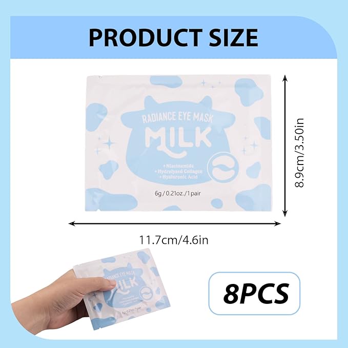 8PCS Hydrogel Eye Patch, 6g Moisturizing Milk Single Eye Mask Hydrogel Pads, Ideal for Women Dark Circles, Dryness Around Eyes, Reduce Skin Wrinkles, Puffy Eyes