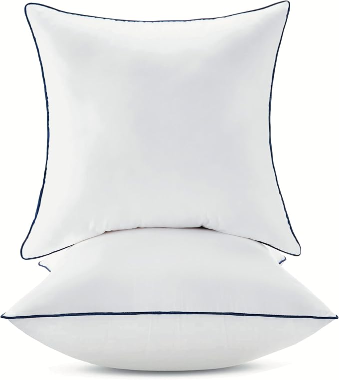 18x18 Down Alternative Pillow Insert 2 Pack, 100% Cotton Cover | 100% Premium Polyester Fill, Fluffy & Soft with Comfy Support - White Decorative Cushion Inserts for Couch, Sofa & Bed