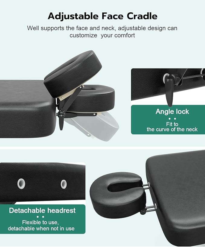 Paddie Flat Electric Lift Massage Table, Professional Spa Bed 6.7" Memory Foam with Adjustable Face Cradle and Rolling Wheels, Black