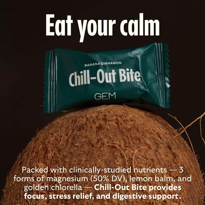 GEM Calm Bite | Supports Calm Mind & Clarity | Magnesium L-Threonate, Golden Chlorella, Lemon Balm | Holistic Non-Habit Forming | Gluten Free, Soy Free, Banana Cinnamon (7 Count)