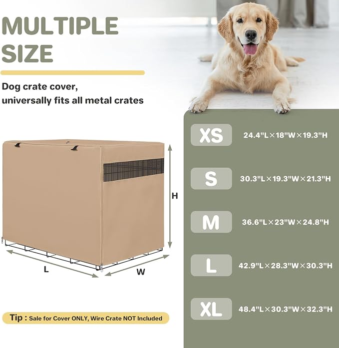Seiyierr Dog Crate Cover - Kennel Cover Fit for 30 Inch, Double Door Polyester Crate Cover for Wire Dog Crate Indoor Outdoor Protection, Beige