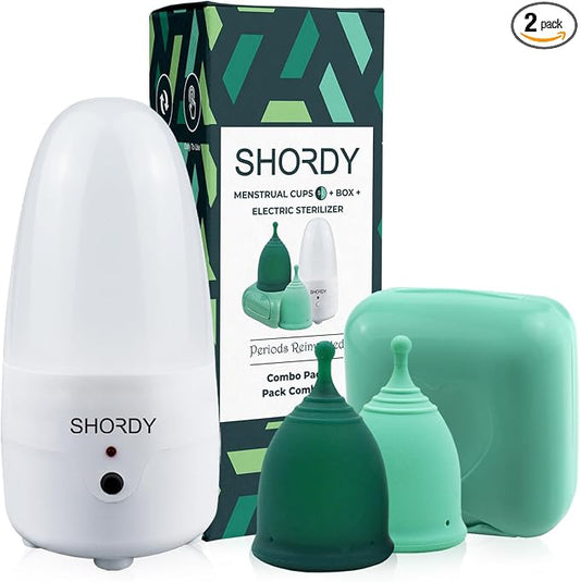 SHORDY Menstrual Cup and Steamer Sterilizer for Beginners Kit Set of 2 Period Cups (Small & Large) Electric Steam Sterilizer Cleaner for Easy Wash Heavy Flow Tampons Pads & Disc Alternative for Women