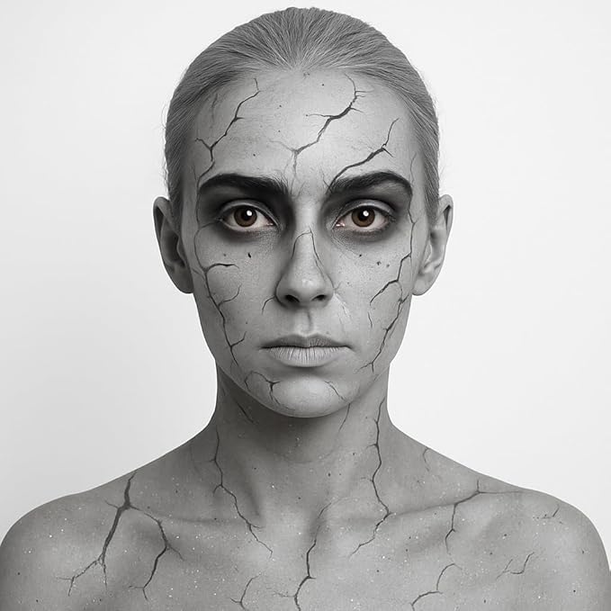 White Black Grey Skeleton Makeup Face Body Paint, Skull Face Painting Kit with Painting Brushes for Halloween, Water Based Face Paints for Goth Ghoul Clown Wolf & Statue SFX Cosplay Stage Make-Up