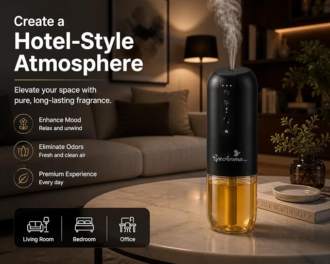 Cold Air Diffuser Machine for Home & Office – Waterless Aroma Diffuser, 150ml Capacity, Covers up to 100m², Bluetooth Control, Plug-in Hotel Style Scent System (White)