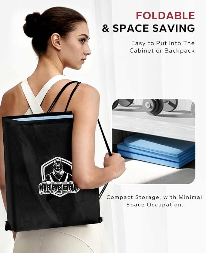 HAPBEAR Foldable Yoga Mat - 72"x24"x0.24" (6mm), Non-Slip TPE Exercise Mat for Home Workout, Yoga, Pilates,Stretching, & Travel, Durable & Eco-Friendly, Includes Carry Bag