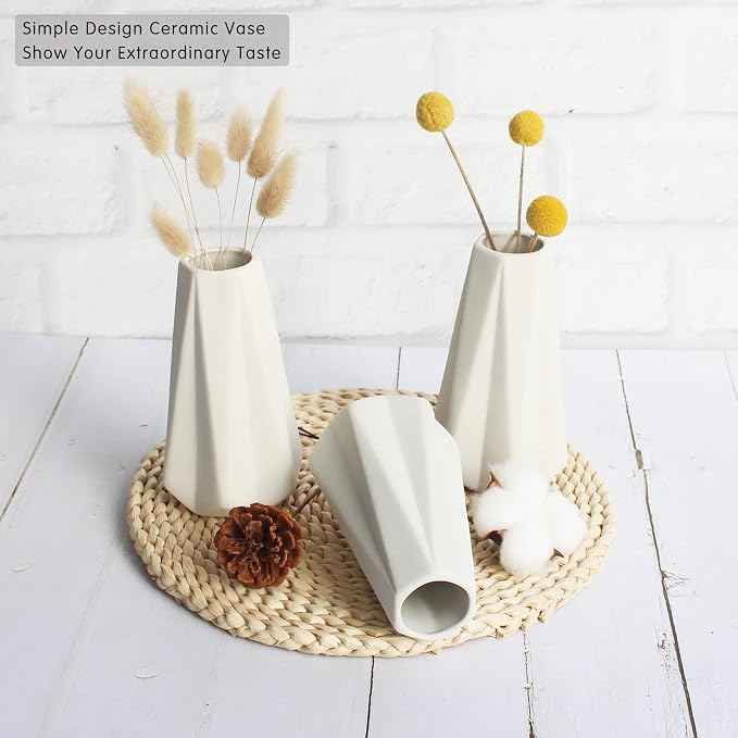YANLING Modern White Vase for Flowers 6 Pack, Ceramic Vases for Pampas | Grass Small 6 Inch Boho Vases for Home Decor, Minimalism Style for Modern Table Shelf