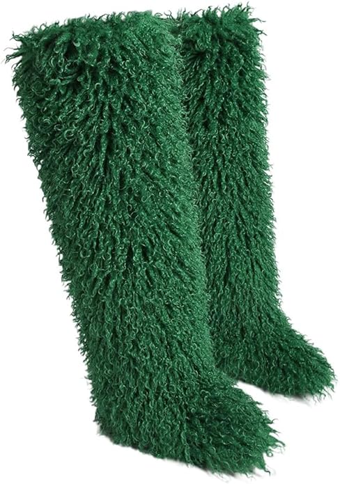 SWEETHEART BEAUTY Thigh High Shagy Teddy Fur Boots, 29 Inch Over the Knee Length Fluffy High Boots, Tall Furry Shoes For Women
