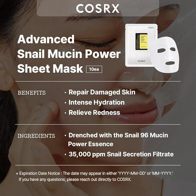 COSRX Snail Mucin Sheet Mask 10EA + Hydrogel Collagen Mask 3EA- Self Care, Stocking Stuffers, Travel Essentials, Gifts for Women, Face Masks for Dry Skin, Korean Skin Care