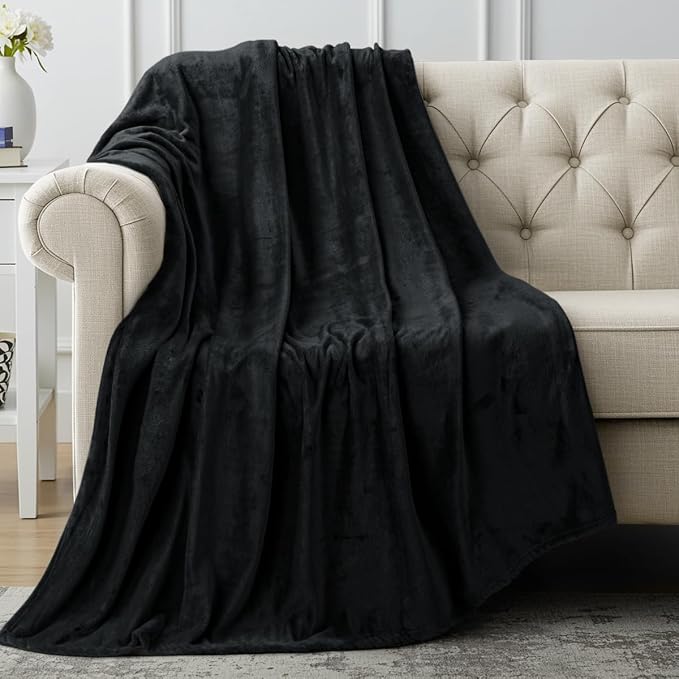 Utopia Bedding Soft Fleece Bed Blanket Throw XL Size Black (50x70 Inch) | Microfiber Plush Warm Lightweight Breathable Cozy Blanket Anti-Static, All Season Use, Gift for Women and Men
