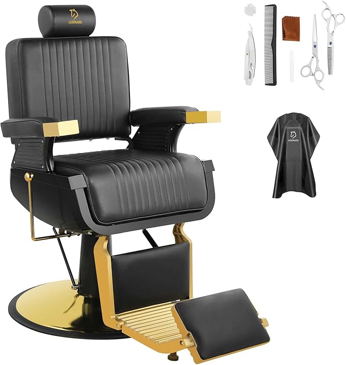 Barber Chair Hydraulic Reclining Salon Chair 360 Degrees Swivel Heavy Duty Styling Chairs for Hair Stylist Barber Salon Black