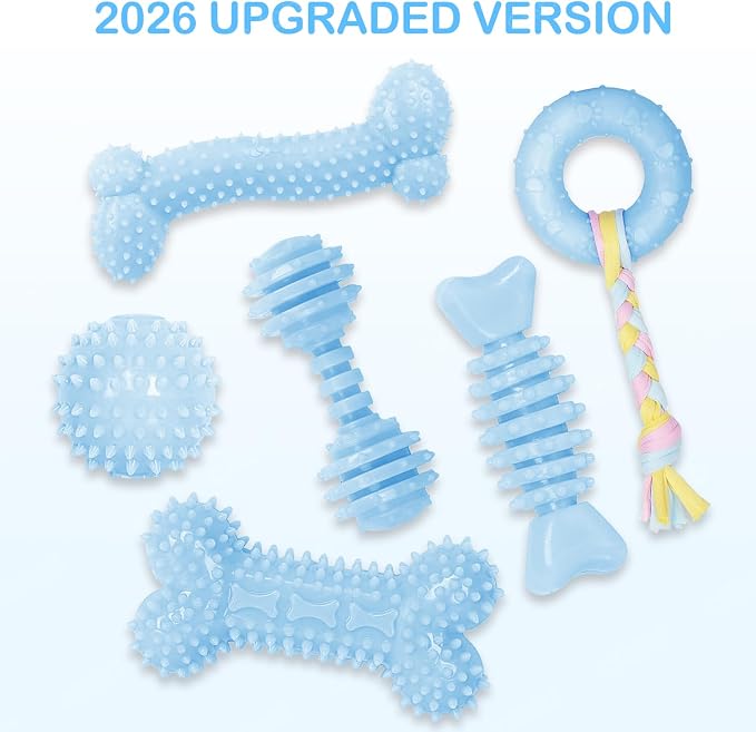 Puppy Toys, 6 Pack Dog Chew Toys for Puppy, Cute Blue Small Dog Toys, Teething Toys for Puppies, Soft Durable Interactive Chew Toy for Small Dogs