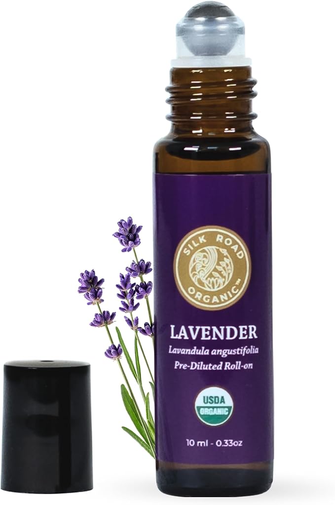 Silk Road Organic Lavender Essential Oil Roll On, USDA Certified, Calming, Relaxation & Sleep - 10 ml Aromatherapy Roller