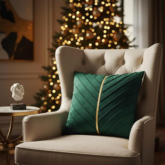 Velvet Throw Pillow Covers 18x18 Pack of 2 Gold Decor Dark Green | Soft Solid Pillow Covers,Modern Luxury Xmas Decor,for Couch Chair Sofa Bedroom Livingroom,Hidden Zipper,Ideal Gift,Easy Care