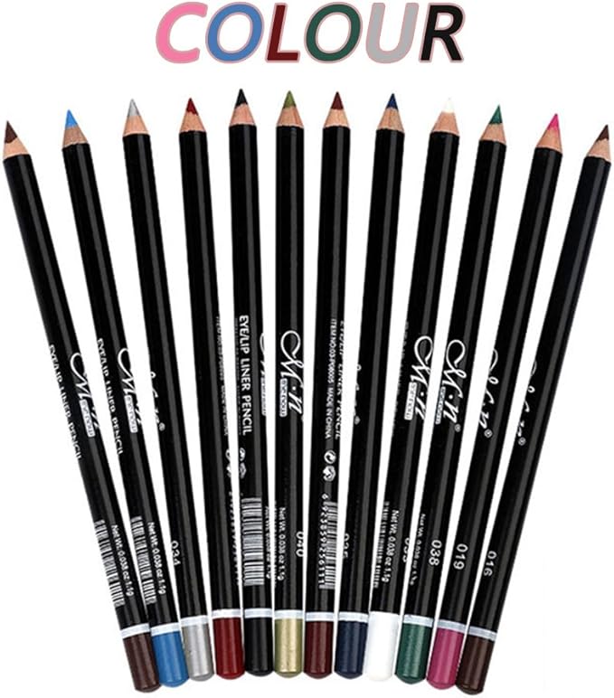 DC-BEAUTIFUL 12Pcs Lot Set 12 Colors Waterproof Eyeliner Pencil Set with Pencil Sharpener