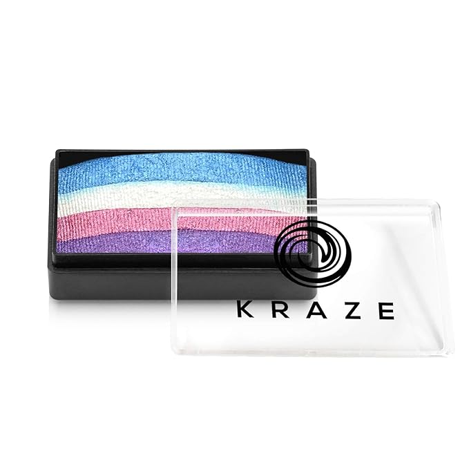 Kraze FX Dome Stroke - Unicorn Shimmer (25 gm), Professional 1-Stroke Split Cake, Hypoallergenic, Non-Toxic, Water Activated Face & Body Painting Makeup Supplies for Sensitive Skin, Kid Safe, Adults