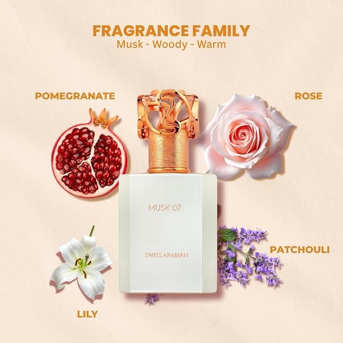 Swiss Arabian Musk 07 - Luxury Products From Dubai - Long Lasting And Addictive Personal EDP Spray Fragrance - A Seductive Signature Aroma - 1.7 Oz