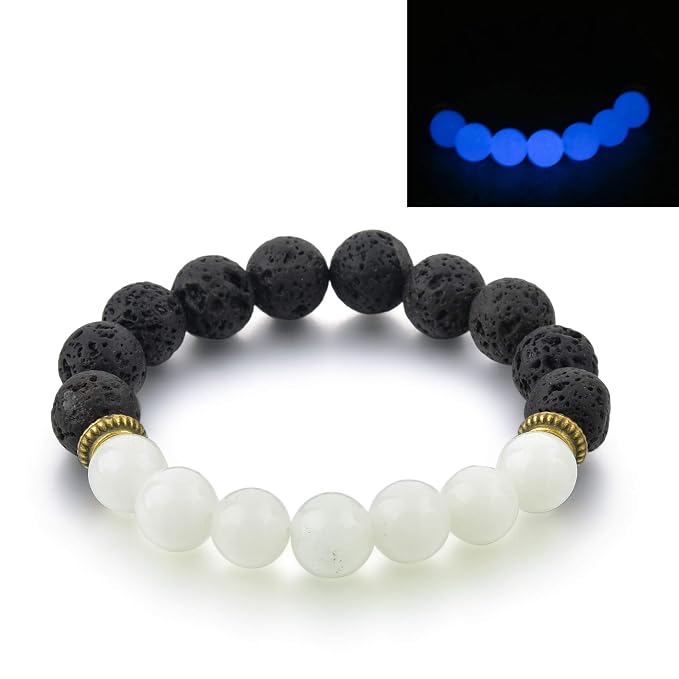 Kids Blue Glowing Stone & Lava Rock Beaded Bracelet Essential Oil Diffuser for Aromatherapy Ideal for Anti-Stress or Anti-Anxiety No Silicone No Plastic 3-6 Years Old