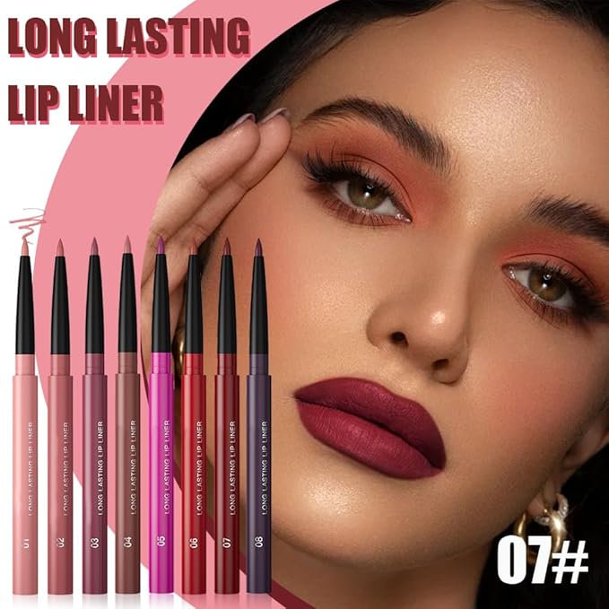 8Pcs Gel Lip Liner Pencil Set for Women, Matte Long Lasting LipLiner Lipstick 24 Hour, High Pigmented Lips Makeup Retractable Liners Waterproof Smudge Proof, Vegan & Cruelty-Free