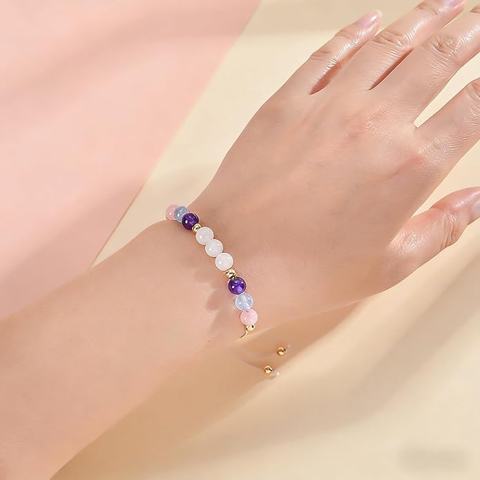 Moon Phase Bracelet for Women Crystal Healing Bracelet Natural Moonstone Beaded Bracelets Meditation Relaxation Friendship Bracelets Valentine Jewelry Gifts