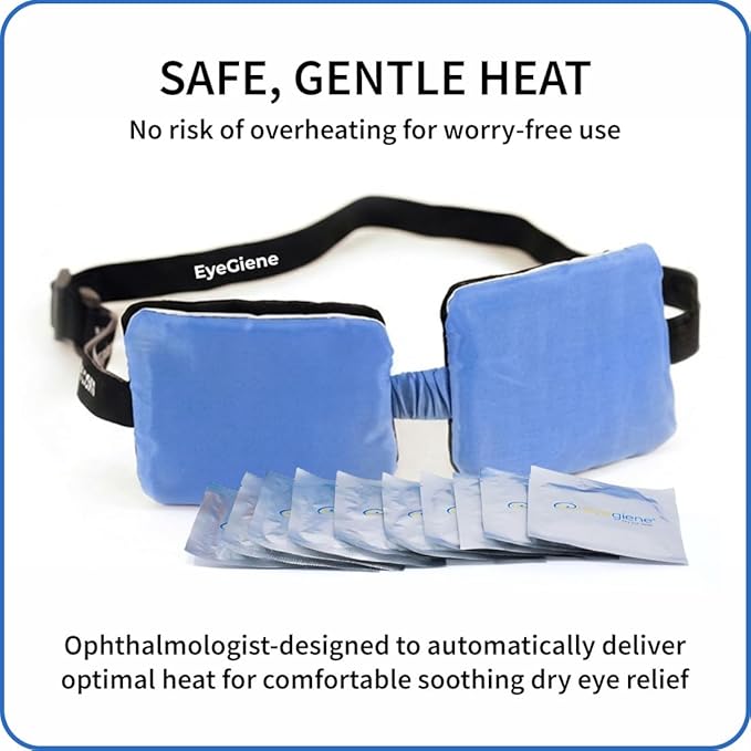 EyeGiene Insta-Warmth System Eye Mask with 10 Pairs of Warming Wafers, Heated Dry Eye Mask, Multi-Use Heat Treatment for Dryness, Fatigue, Styes, Blepharitis, Medical Device, Travel Accessories