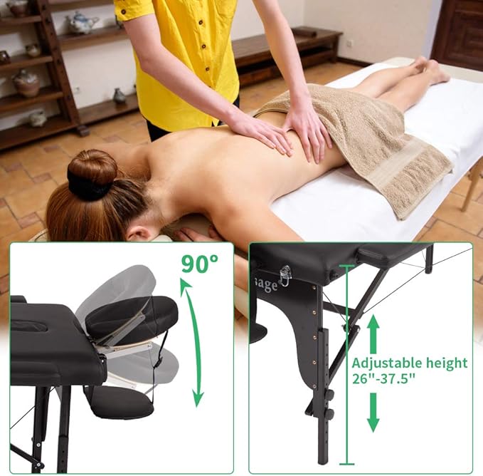 BestMassage Massage Bed Portable Massage Table 77" L 30" W 4" THK Lash Bed Height Adjustable 2 Folding PU Leather Spa Table with Oxford Bag for Spa Footmassage Facial CareSpa Tattoo