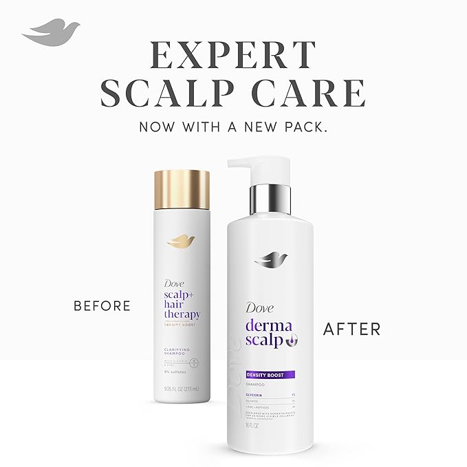 Dove Derma Scalp Density Boost Shampoo 1 ct With Glycerin, Sulfates And Zinc + Peptides For Hair Loss And Breakage 16 oz