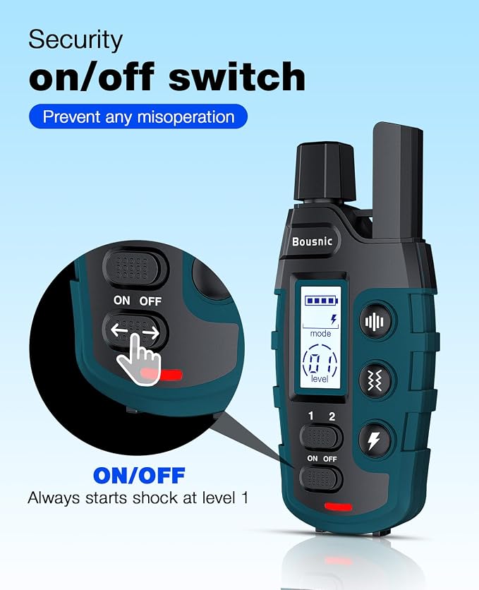 Bousnic Dog Shock Collar - 3300Ft Training Collar with Remote for 5-120lbs Small Medium Large Dogs Rechargeable Waterproof e Collar with Beep (1-8), Shake(1-16), Safe Shock(1-99) Modes (Black)