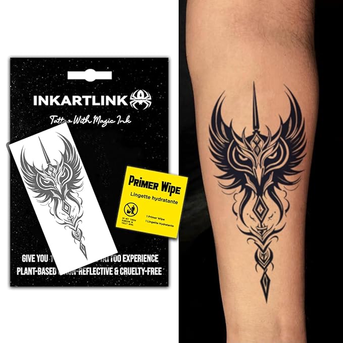 INKARTLINK Semi Permanent Tattoo, Creative Men's Arm Party Tattoo, Exquisite Realistic Design, Fun Tattoo Experience, Cruelty-free, Non-reflective, Waterproof (Tribal Owl)