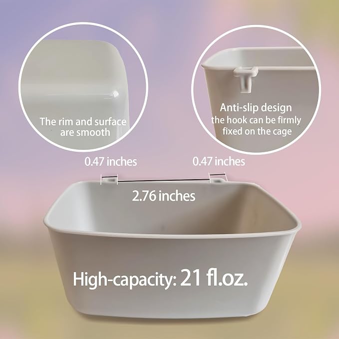 6 Pack Feeder Waterer Chicken 21 oz Food Water Cage Cups Puppy Cat Rabbit Hanging Feeding Dish Coop Bowl Watering Container Treats Drinker for Pigeon Bird Bath Basin Hamster Bed