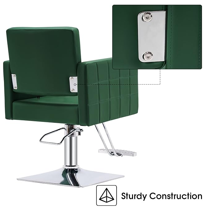BarberPub Salon Chair for Hair Stylist, Hydraulic Stylist Chair, Adjustable Height, PVC Leather, 360 Degrees Swivel, Barbershop, Home Salon, Adult 8821 (Green)