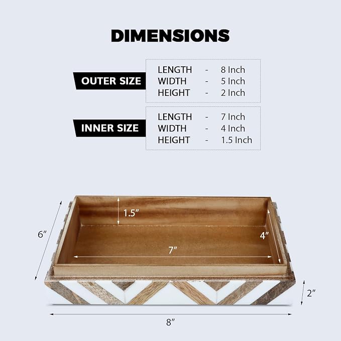 Handicrafts Home White Decorative Storage Box with Lid Wooden Desk Organizer Box Office Storage Box for Workspace Desk Decor Organizer – Resin Inlay Marquet Array Collection - 5x7x1.5