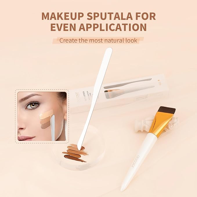 docolor Flat Foundation Brush and Makeup Spatula Set, Thin Liquid Foundation Brushes Dual Edged Spatula Brush Makeup Korean Foundation Brush for Blending, Cream, Thin Makeup Brush &Make Up Spatula