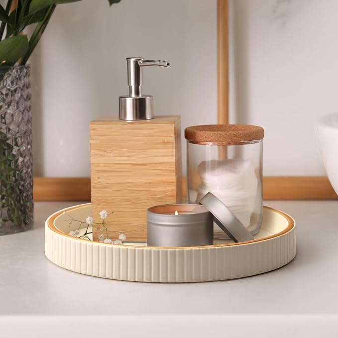 Leather Tray Desktop Storage Organizer, Round Valet Tray, White | Premium Serving Trays Decorative Tray Desk Organizer for Sundries Cosmetics Phone Wallet Keys Cutlery, 10x10in