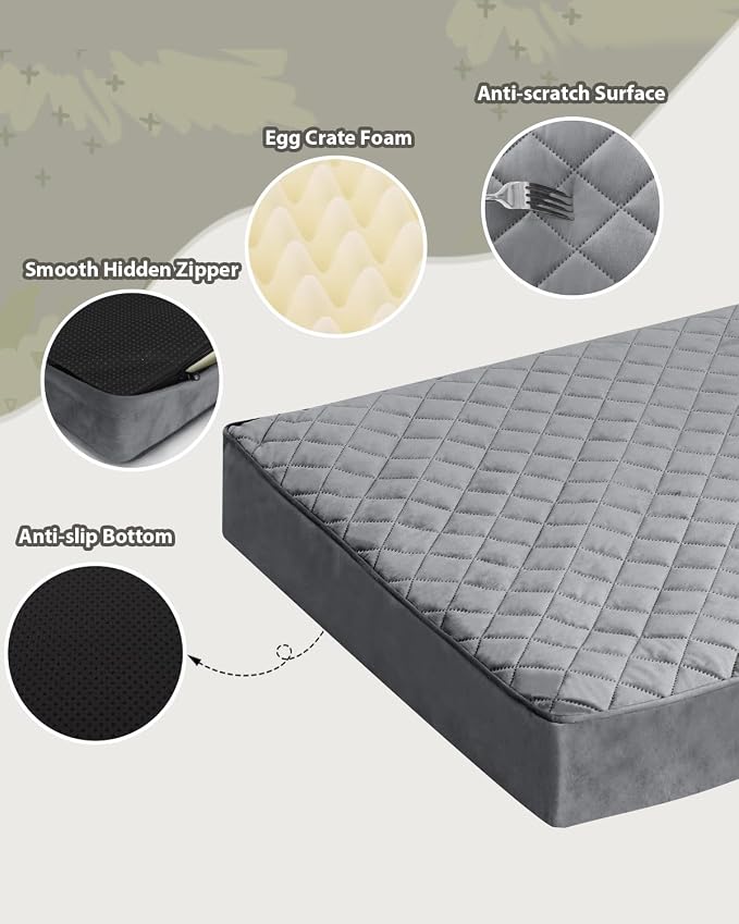 NUPIDA Orthopedic Large Dog Bed for Crate with Washable Cover, 35x22 | Egg-Crate Foam, Cozy Velvet Pet Mattress, TPU Waterproof Layer, Flat Kennel Pad, Comfy Support, Non-Slip Bottom
