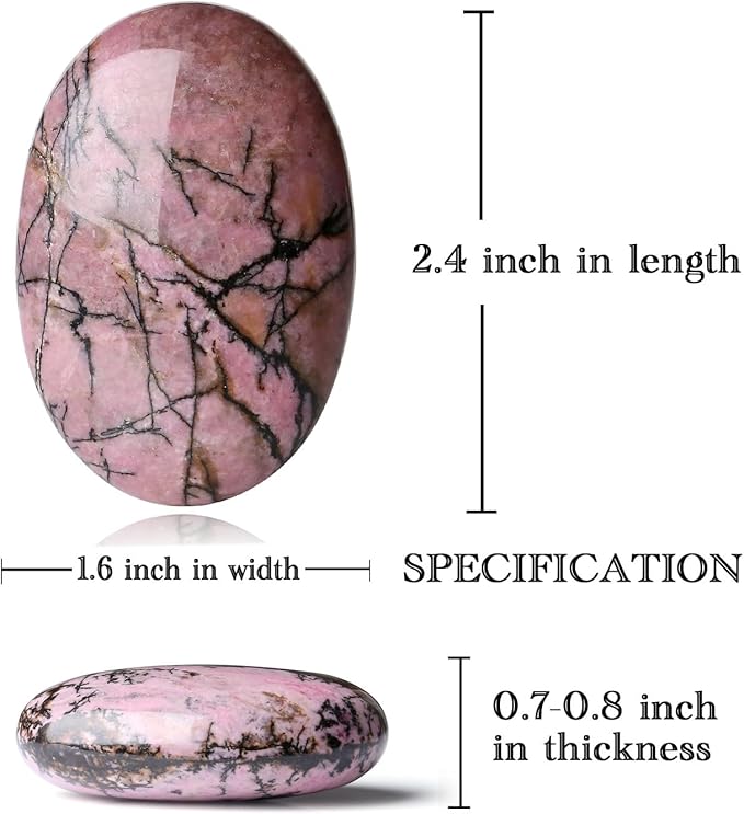 MAIBAOTA 2.4" Large Rhodonite Crystal Stone Polished Palm Stone Healing Crystals 0.7" Thick Natural Reiki Gemstone Worry Stone Energy Balancing Anxiety Stress Relief Meditation 1 Pc