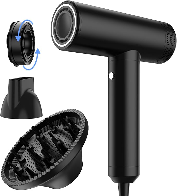 Erofexo Professional High Speed Ionic Hair Dryer | Ultra-Fast Drying | Low Noise | 110000 RPM |Metal Body |Household Travel| Compact Blow Dryer with Magnetic Diffuser for Faster Drying All Hair Types