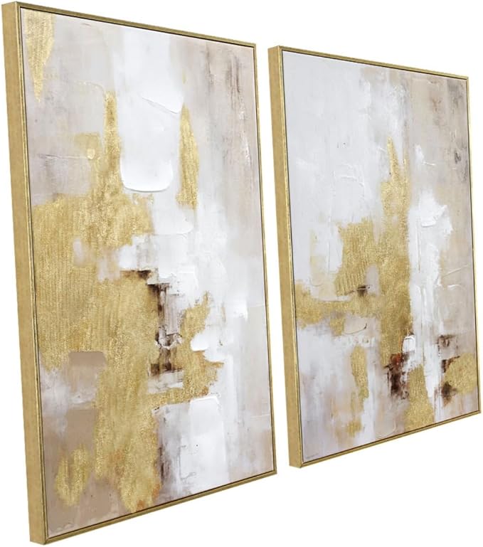 Zessonic Gold and Beige Abstract 3D Textured Foil Wall Art, 20"x28"x2 | Framed Abstract Prints wall decor with Hand-Painted Texture–Neutral Tone Artwork for Living Room Bedroom Office Hallway Decor