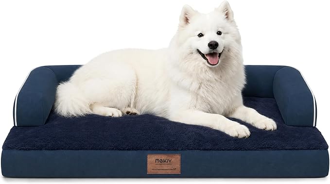 Orthopedic XL Dog Bed with Bolster for Extra Large Size Dogs | Pillow Support for Neck Relief, Egg Crate Foam, Skin-Friendly Surface, Waterproof Liner, Anti-Slip Bottom, 42 x 30 Inch