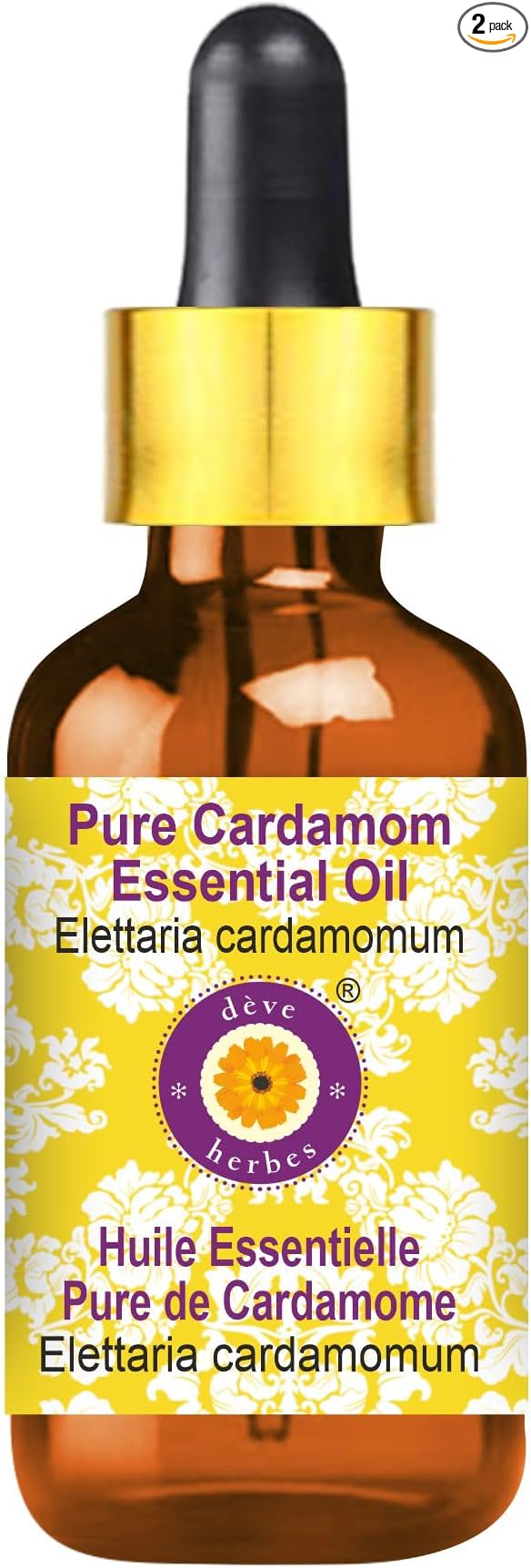 Deve Herbes Pure Cardamom Essential Oil (Elettaria cardamomum) with Glass Dropper Steam Distilled 15ml (0.50 oz)