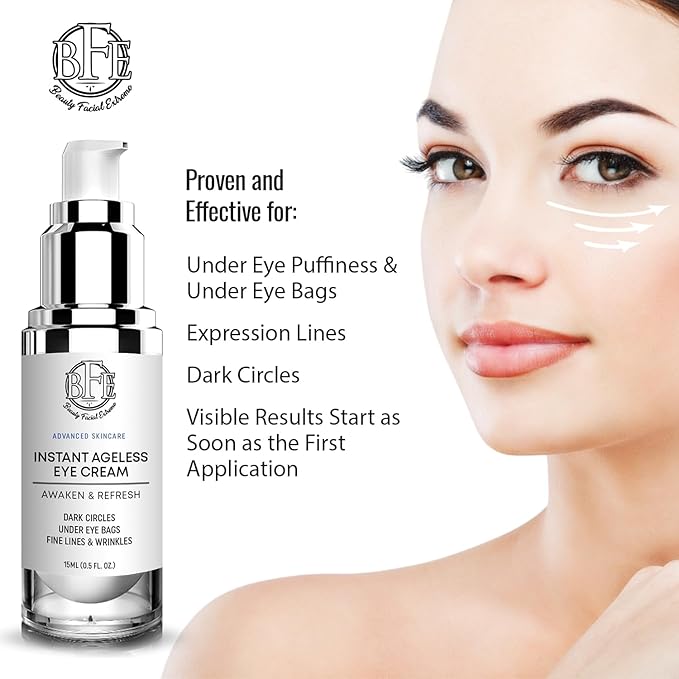 Instant Ageless Eye Cream - Reduces Under Eye Puffiness, Bags, Dark Circles. Lift Technology to Tighten & Firm Sagging Skin Around Eyes. Smooths Away Crow’s Feet, Fine Lines & Wrinkles for Men & Women