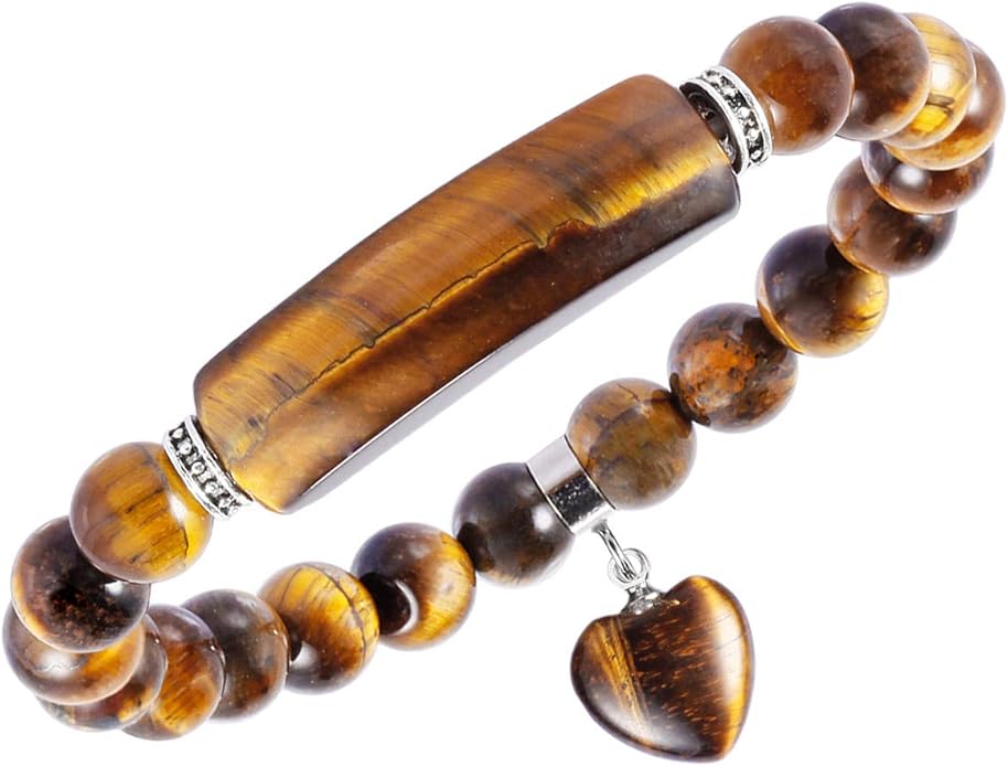 TUMBEELLUWA Healing Stone Bracelet 8mm Beads Chakra Crystal Energy Heart Charm Bracelet Handmade Jewelry for Women