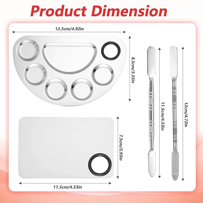 2 Set Metal Makeup Mixing Palette with Spatula, Professional Stainless Steel Square and Fan Makeup Palette Reusable Beauty Tools Cosmetic Artist Tool for Foundation Mix, Facial Cosmetic,Nail Art